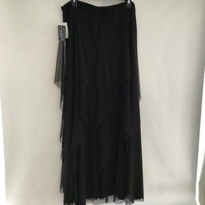 Alex Evening Black Mesh Ruffle Skirt, New, Size XL